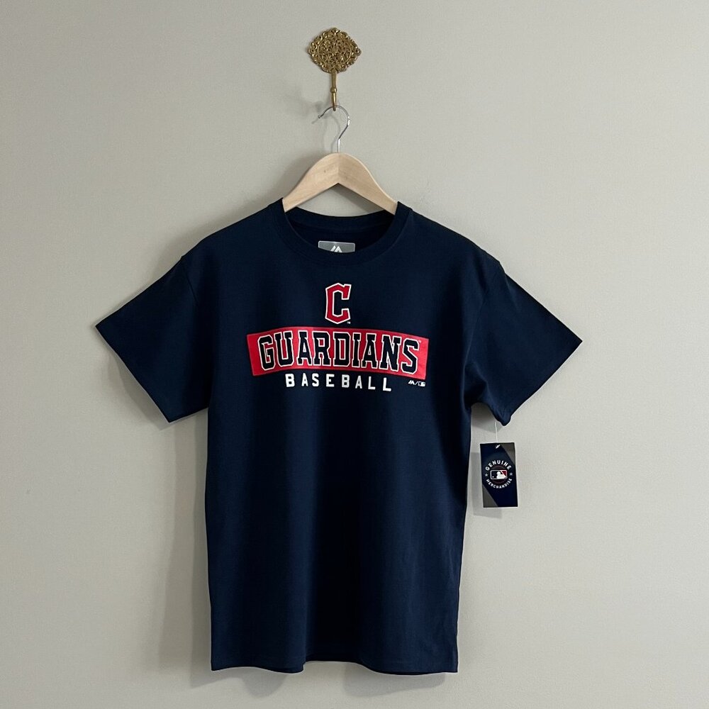 NWT Majestic Cleveland Baseball Guardians Tee Shirt Medium Navy MLB Cotton